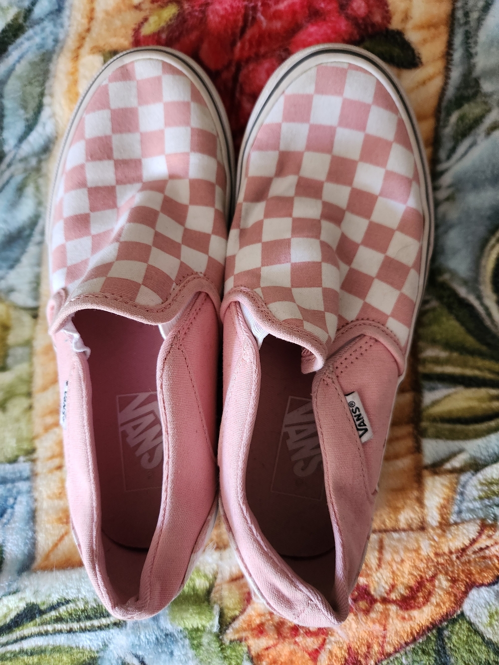 Vans Pink and White Checkerboard Slip-On Shoes